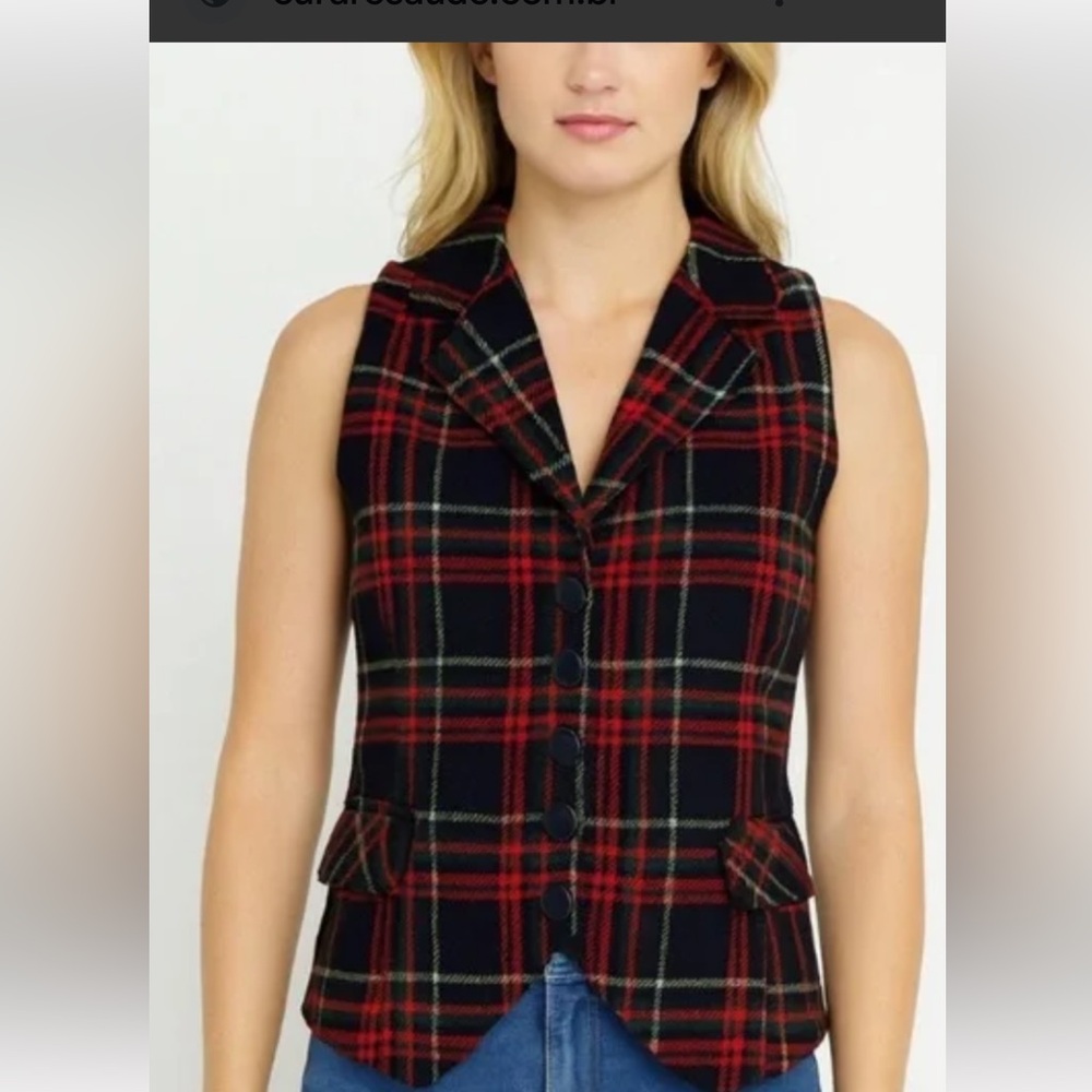 CAbi Tartan Plaid Vest in Red and Black